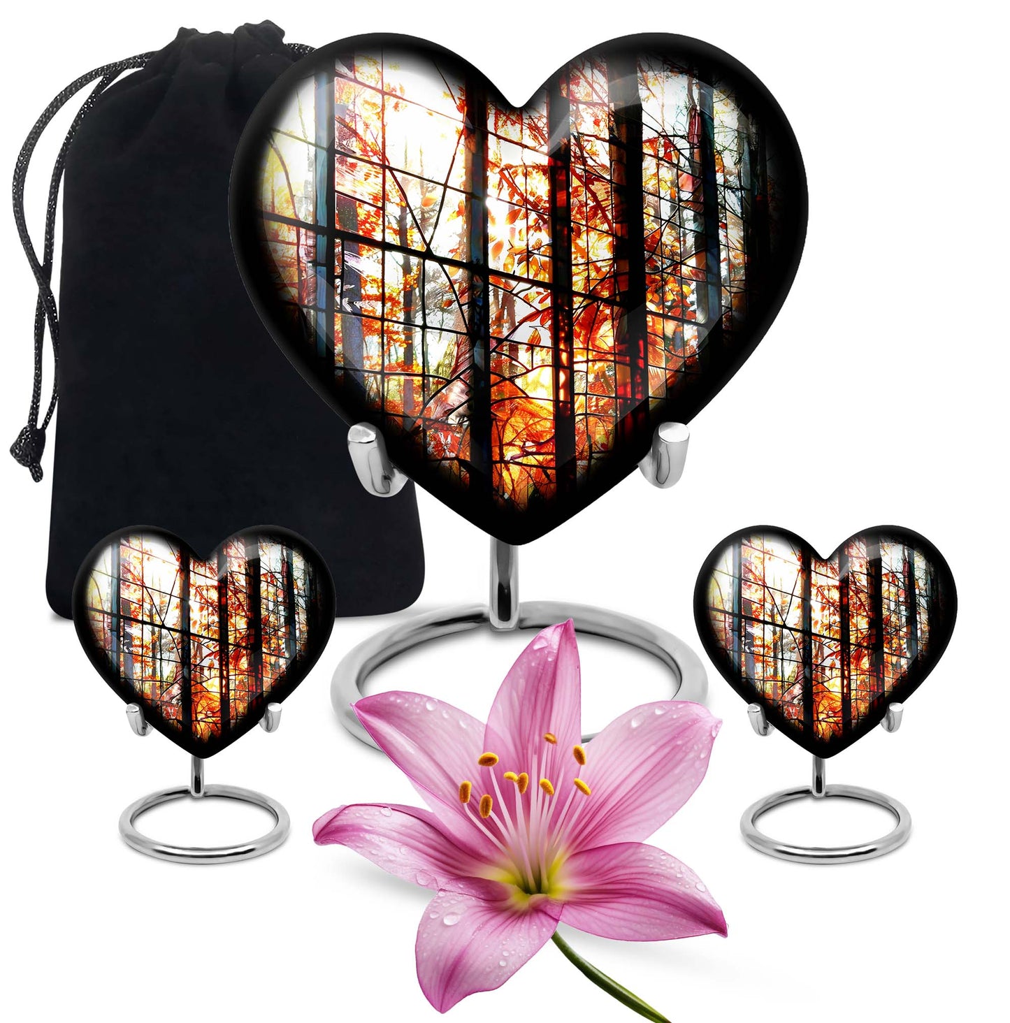 Heart-shaped, 10-inch stained glass memorial urn