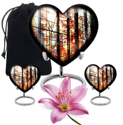 Heart-shaped, 10-inch stained glass memorial urn
