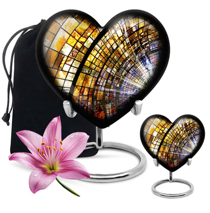 heart-shaped stained glass cremation urn for males