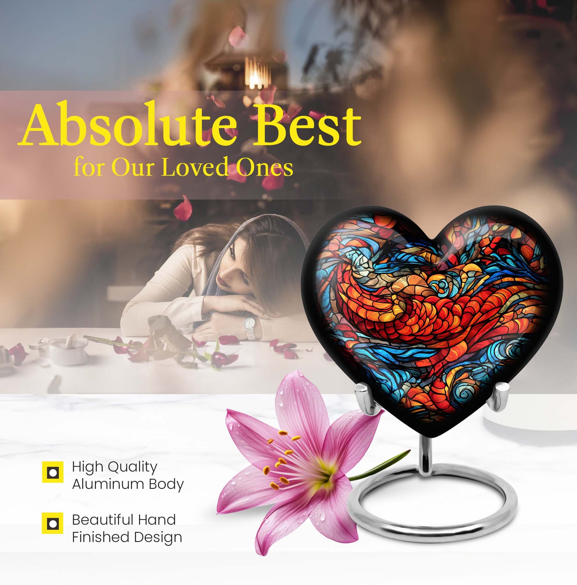 stained glass Heart Urn