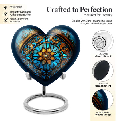 10-inch heart-shaped stained glass urn for women ashes with abstract design