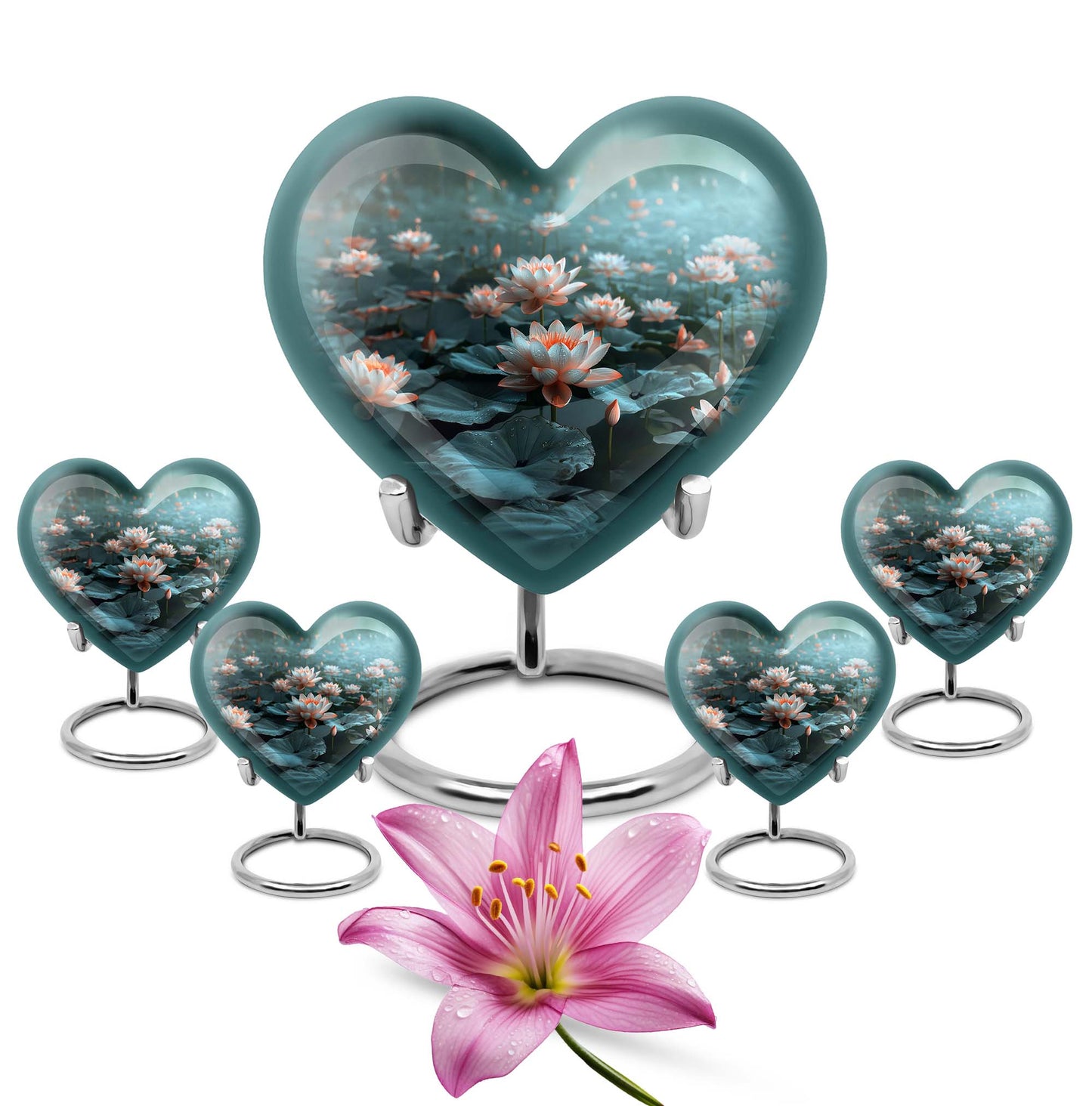 10-inch heart-shaped Lotus Urn, a large aluminium burial urn for cremation ashes