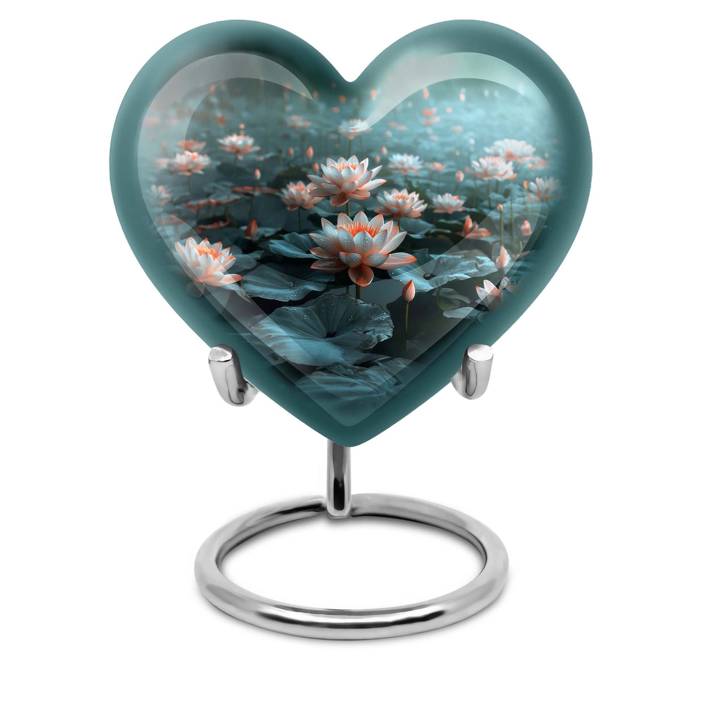 10-inch heart-shaped Lotus Urn, a large aluminium burial urn for cremation ashes