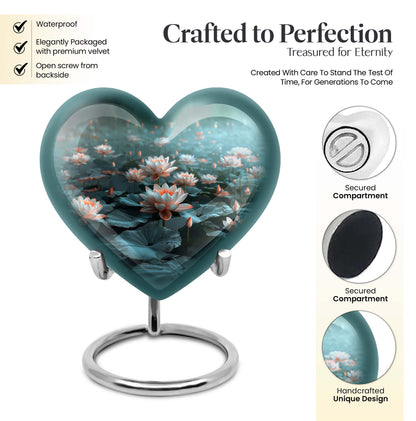 10-inch heart-shaped Lotus Urn, a large aluminium burial urn for cremation ashes