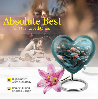 10-inch heart-shaped Lotus Urn, a large aluminium burial urn for cremation ashes