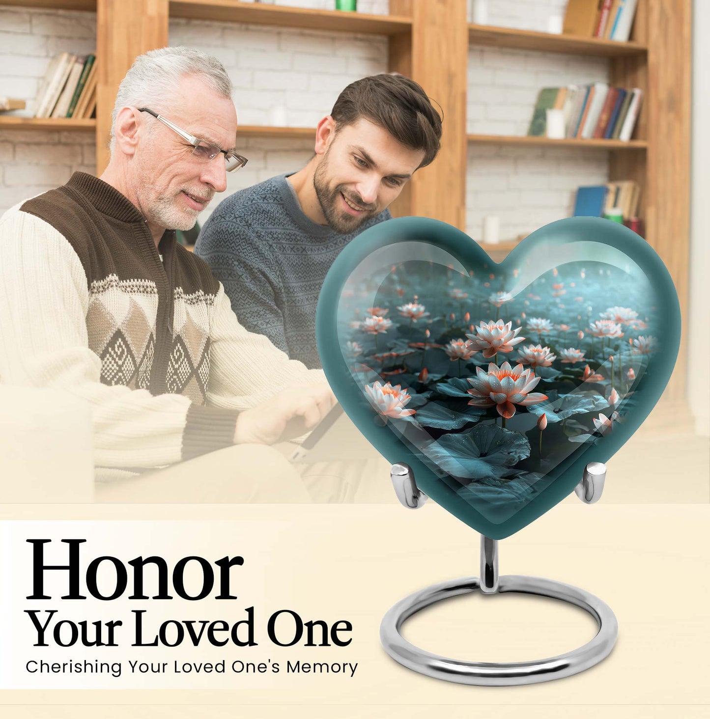 10-inch heart-shaped Lotus Urn, a large aluminium burial urn for cremation ashes