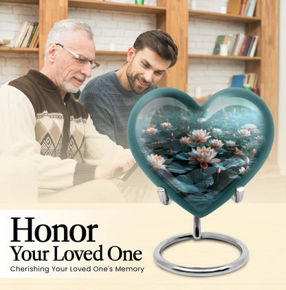 10-inch heart-shaped Lotus Urn, a large aluminium burial urn for cremation ashes