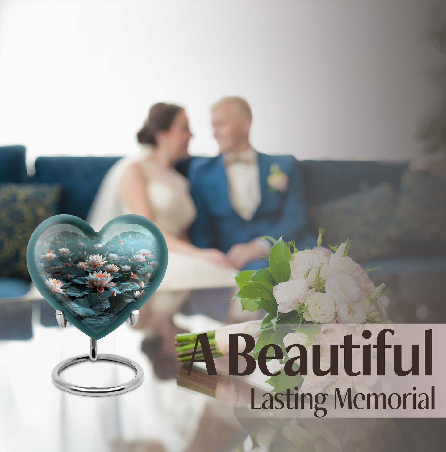 10-inch heart-shaped Lotus Urn, a large aluminium burial urn for cremation ashes