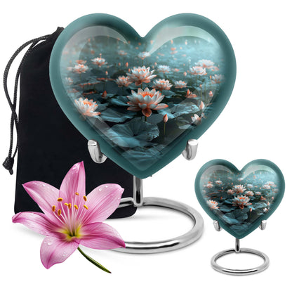 10-inch heart-shaped Lotus Urn, a large aluminium burial urn for cremation ashes