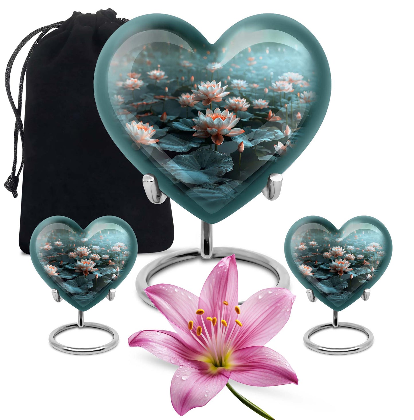 10-inch heart-shaped Lotus Urn, a large aluminium burial urn for cremation ashes
