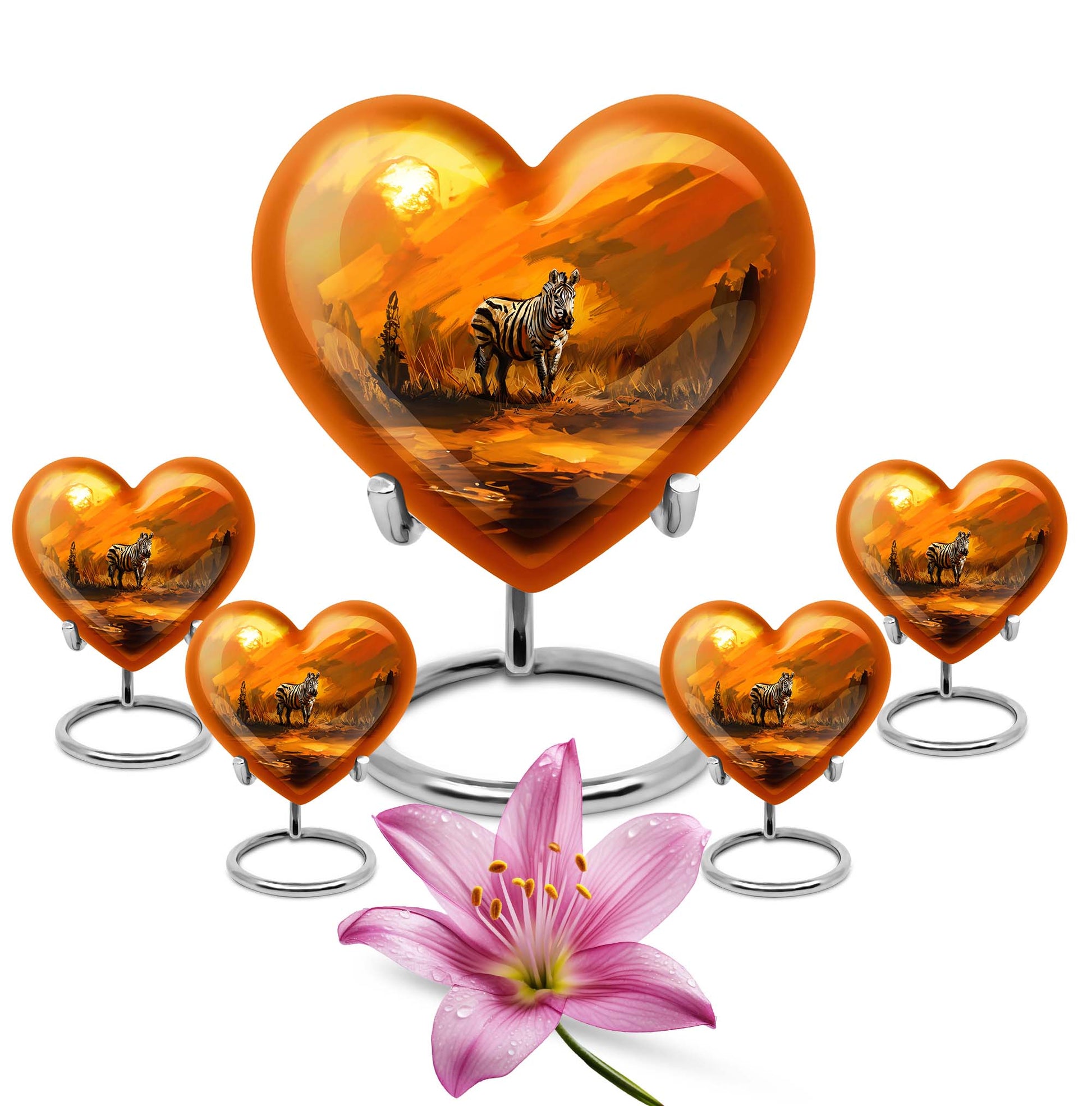 10-inch zebra urn for adult human ashes with heart design, aluminium made, customisable engraving
