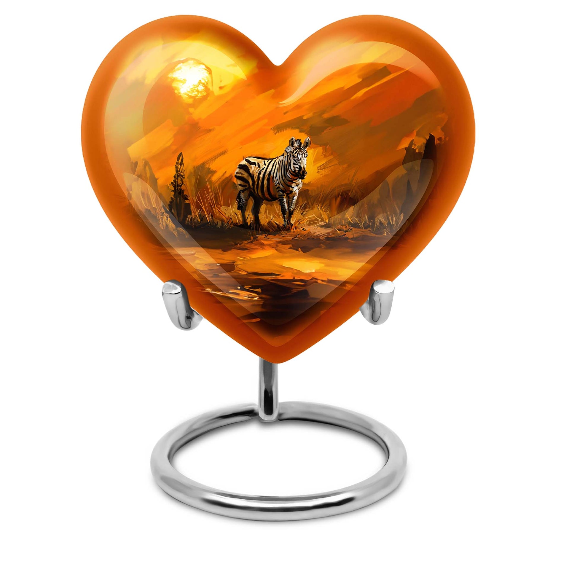 10-inch zebra urn for adult human ashes with heart design, aluminium made, customisable engraving