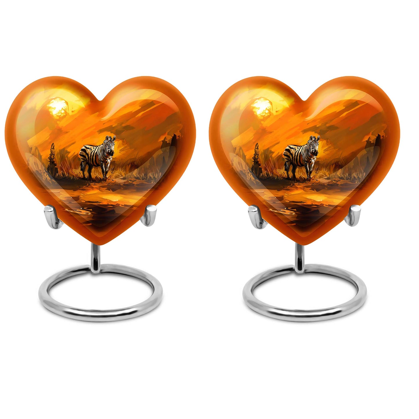 10-inch zebra urn for adult human ashes with heart design, aluminium made, customisable engraving