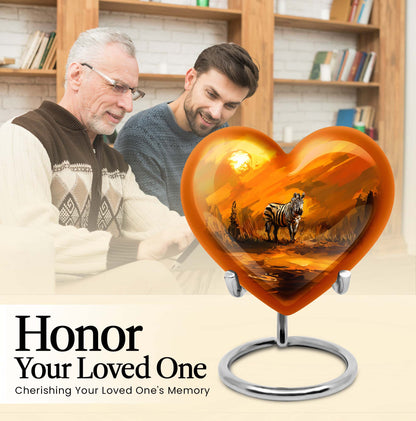 10-inch zebra urn for adult human ashes with heart design, aluminium made, customisable engraving