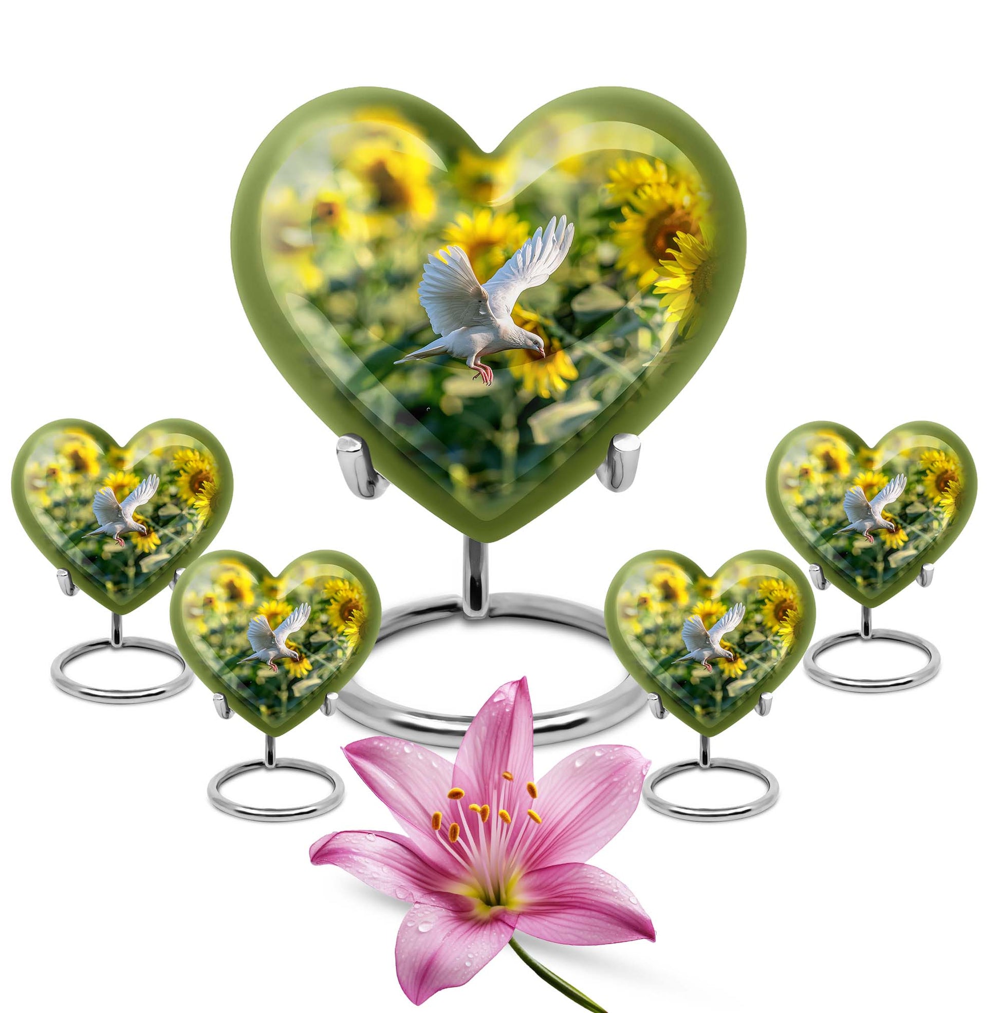 Heart design dove urn, 10 inches aluminium memorial urns for adult female ashes