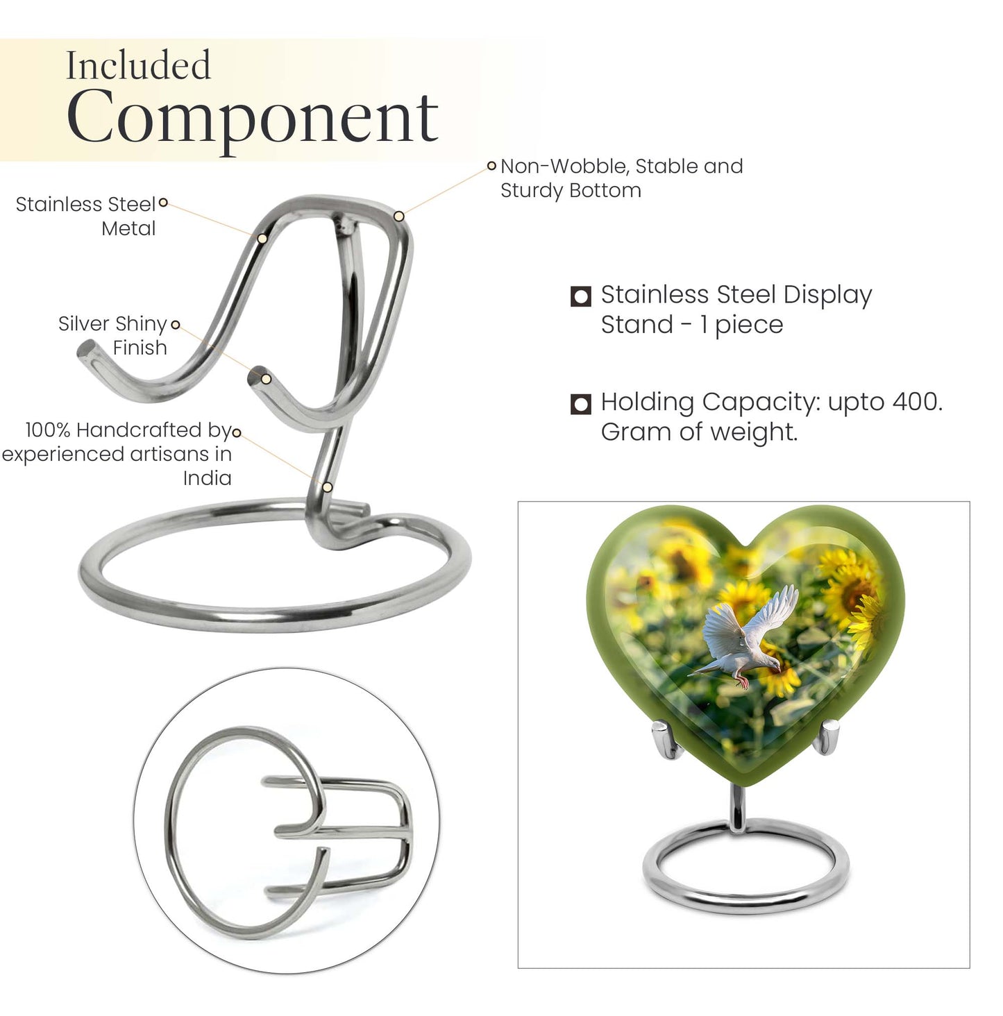 Heart design dove urn, 10 inches aluminium memorial urns for adult female ashes