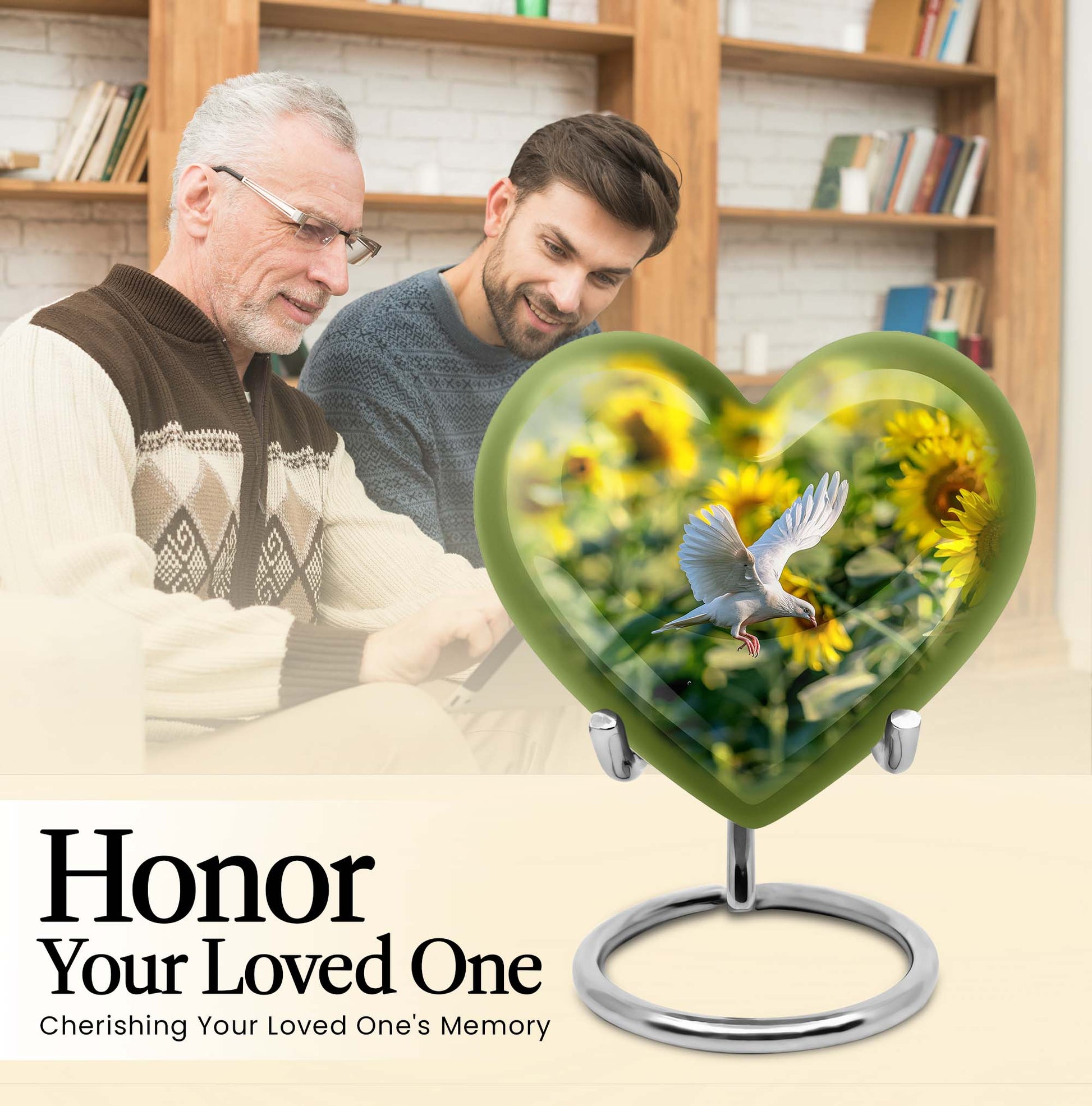 Heart design dove urn, 10 inches aluminium memorial urns for adult female ashes