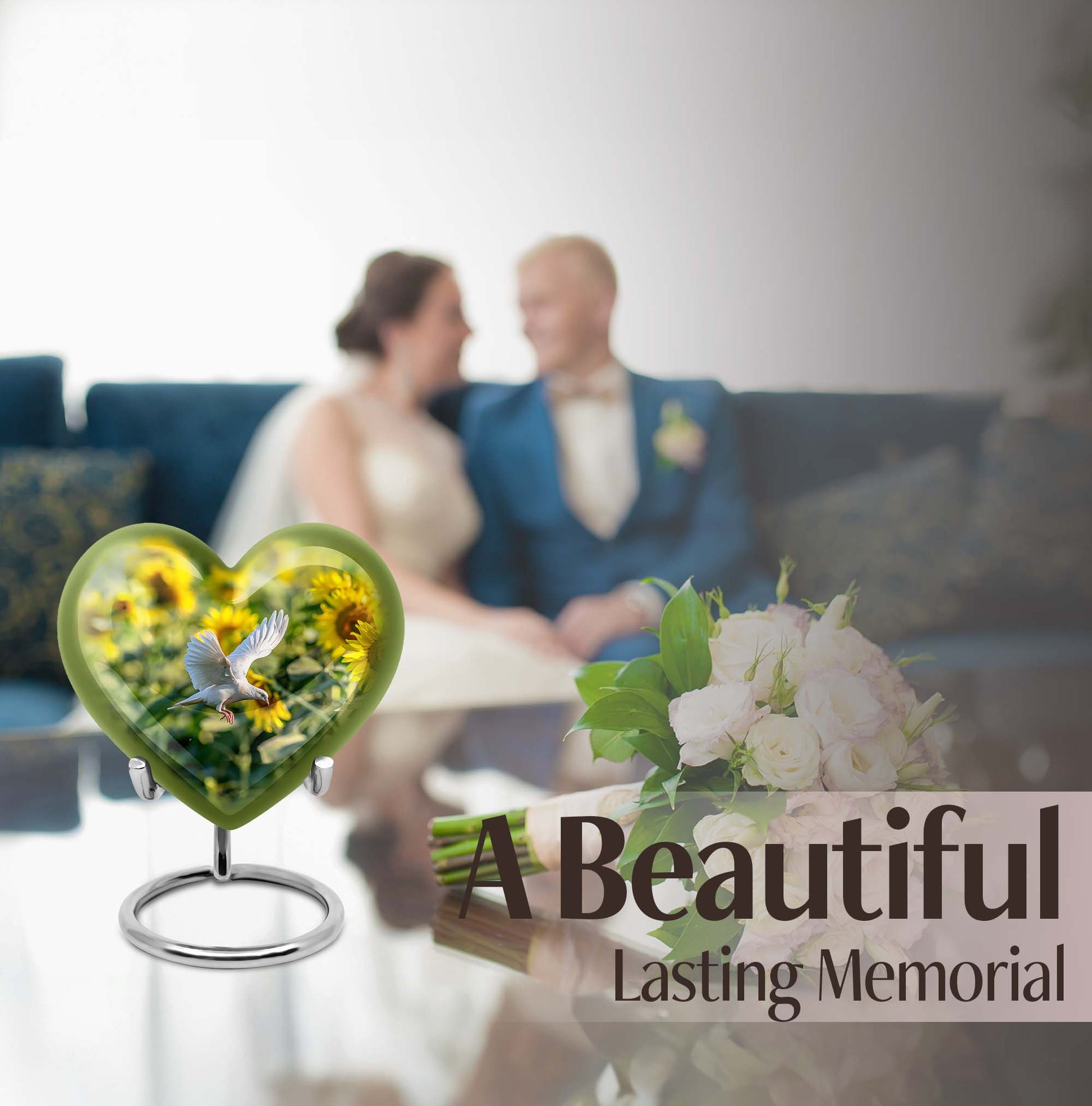 Heart design dove urn, 10 inches aluminium memorial urns for adult female ashes