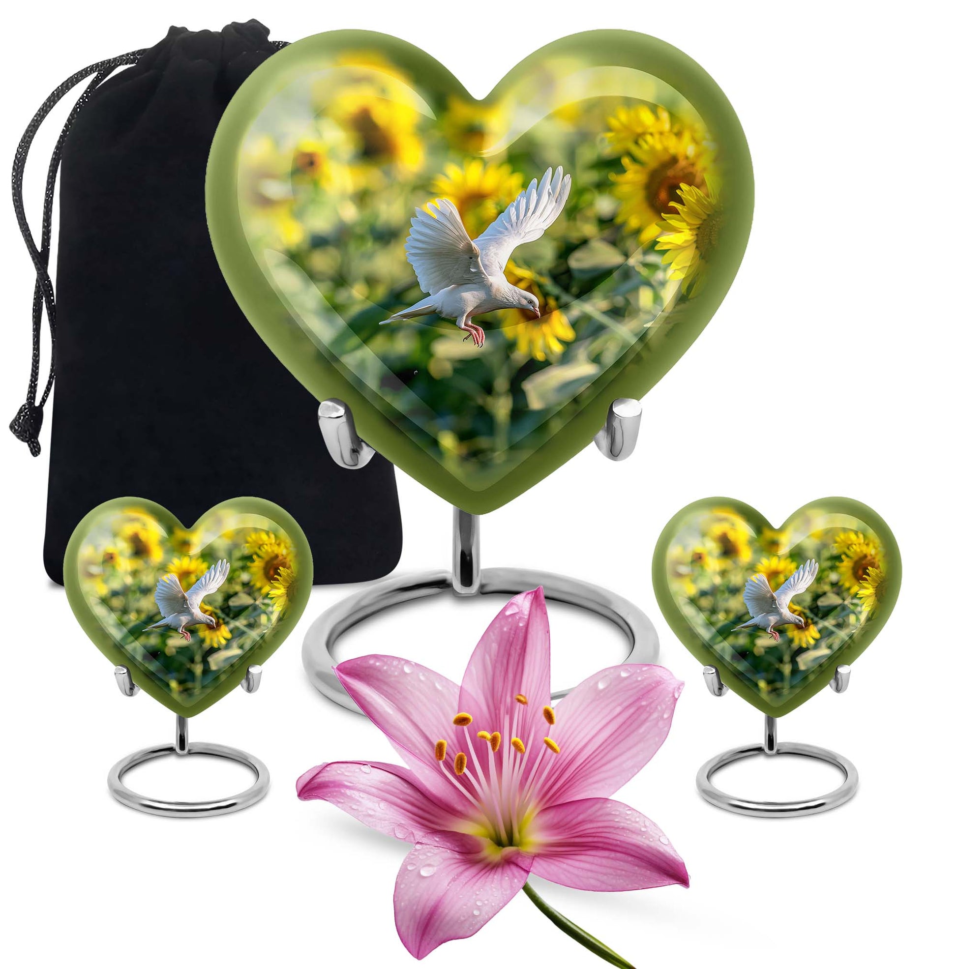 Heart design dove urn, 10 inches aluminium memorial urns for adult female ashes