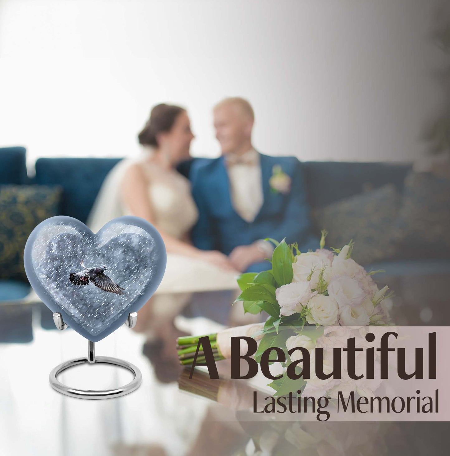 10-inch heart design dove urn with engraving, 