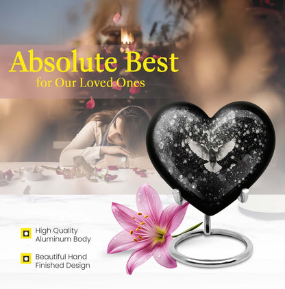 10 inch abstract heart-shaped aluminium dove urn for adult ashes, customizable