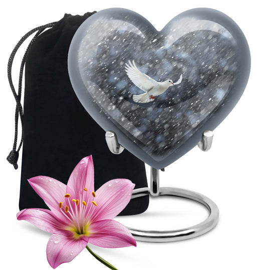 10-inch dove urn with abstract heart design for adult memorial, aluminium cremation containers