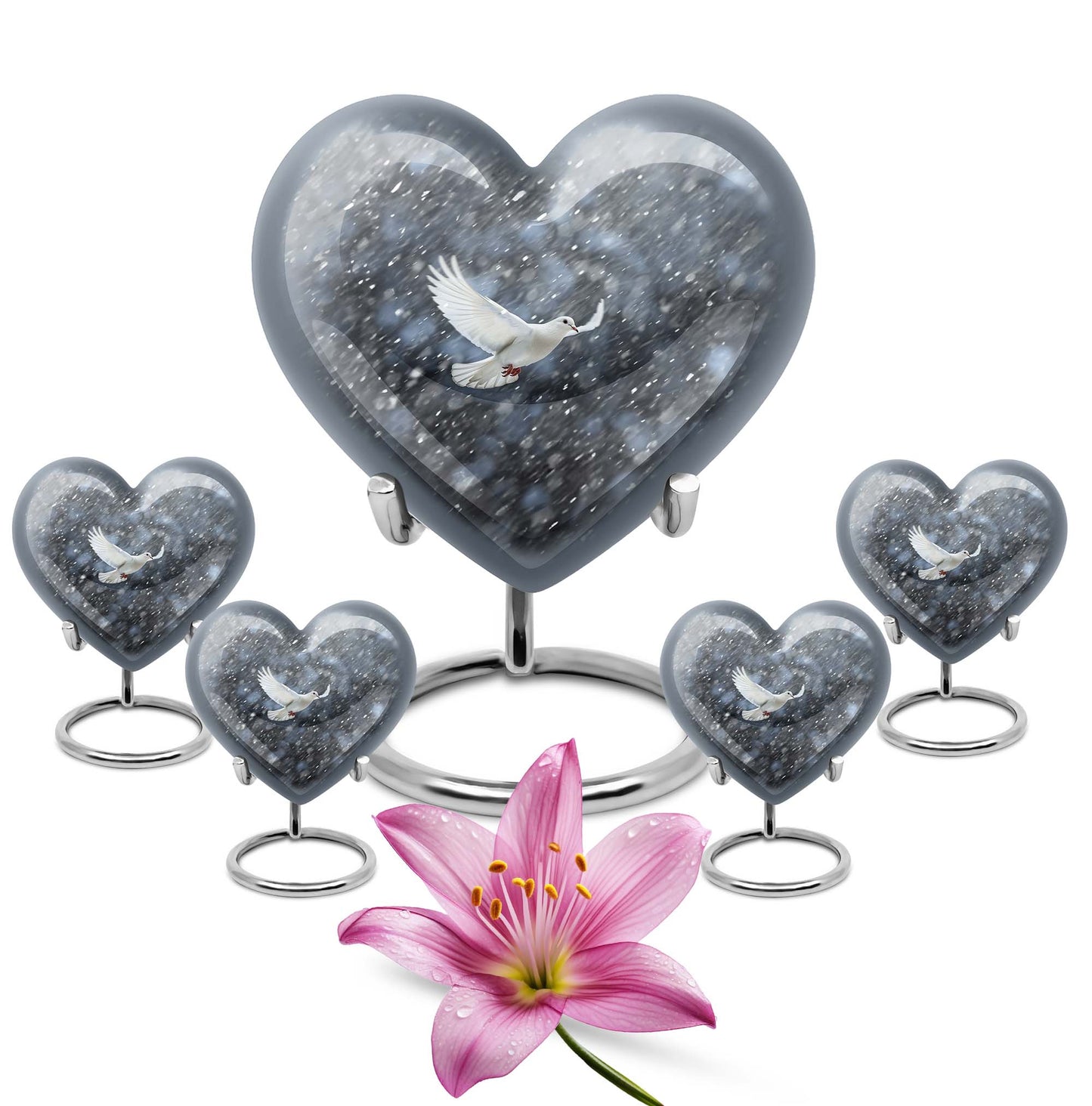 10-inch dove urn with abstract heart design for adult memorial, aluminium cremation containers