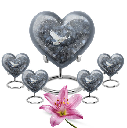10-inch dove urn with abstract heart design for adult memorial, aluminium cremation containers