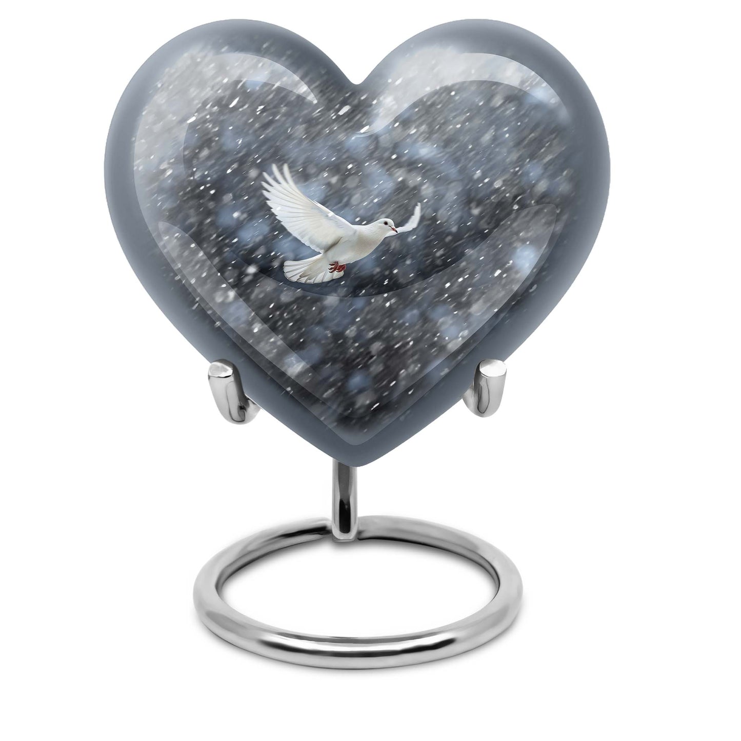 10-inch dove urn with abstract heart design for adult memorial, aluminium cremation containers
