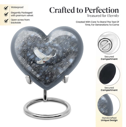 10-inch dove urn with abstract heart design for adult memorial, aluminium cremation containers