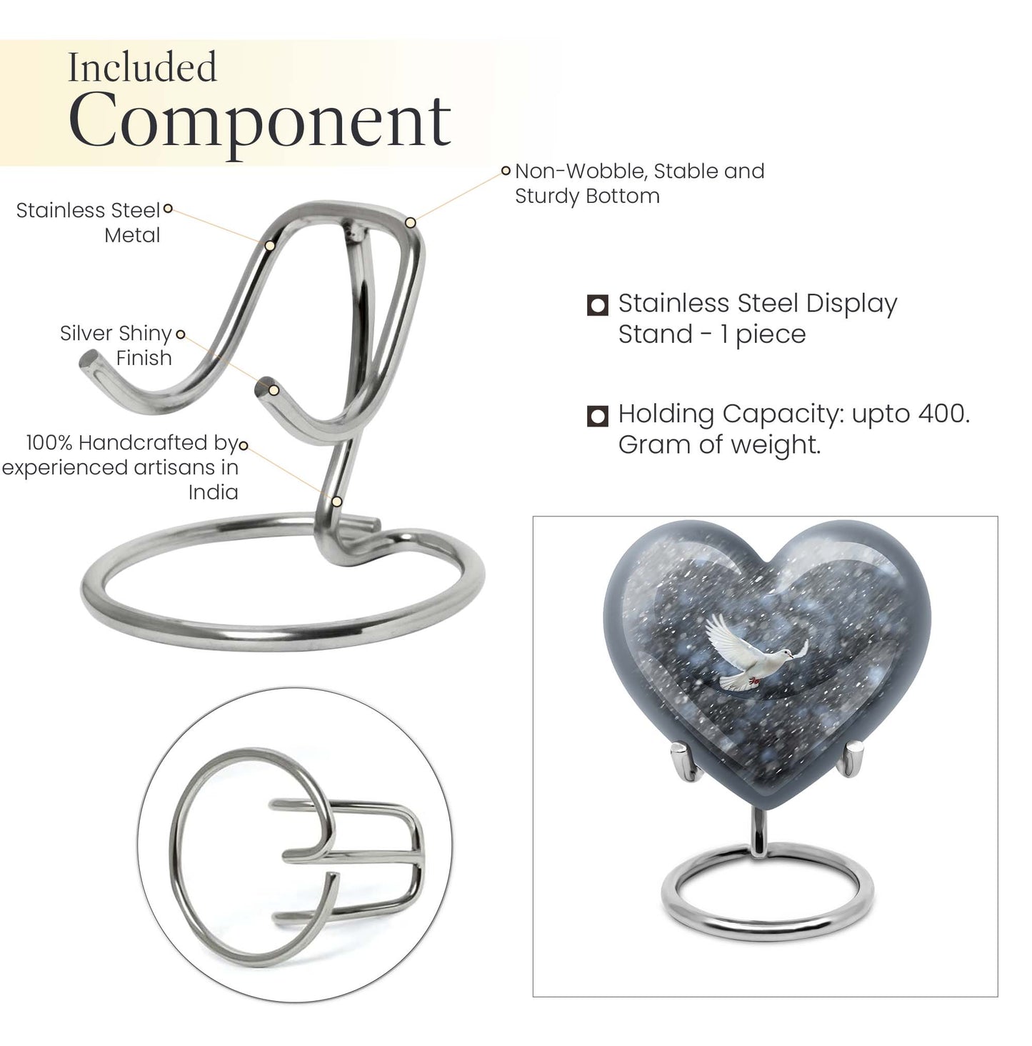 10-inch dove urn with abstract heart design for adult memorial, aluminium cremation containers