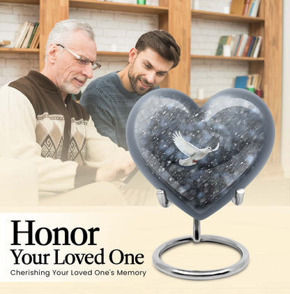 10-inch dove urn with abstract heart design for adult memorial, aluminium cremation containers