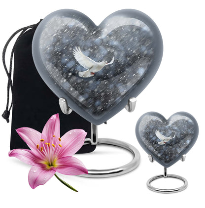 10-inch dove urn with abstract heart design for adult memorial, aluminium cremation containers