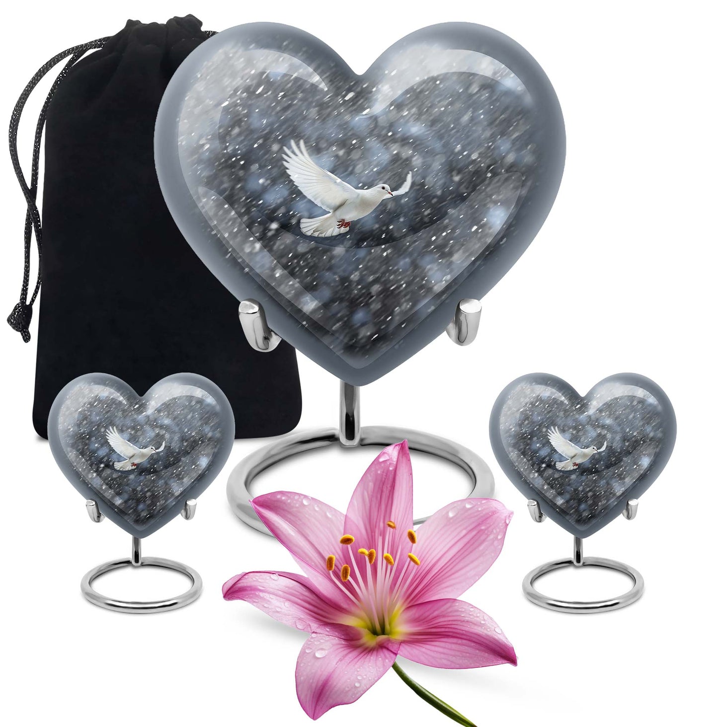 10-inch dove urn with abstract heart design for adult memorial, aluminium cremation containers