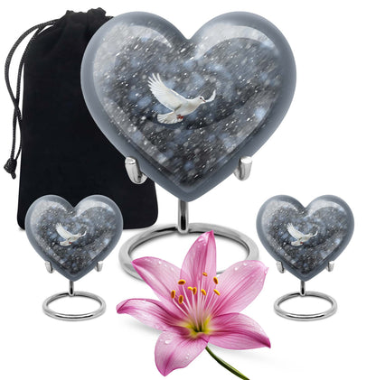 10-inch dove urn with abstract heart design for adult memorial, aluminium cremation containers