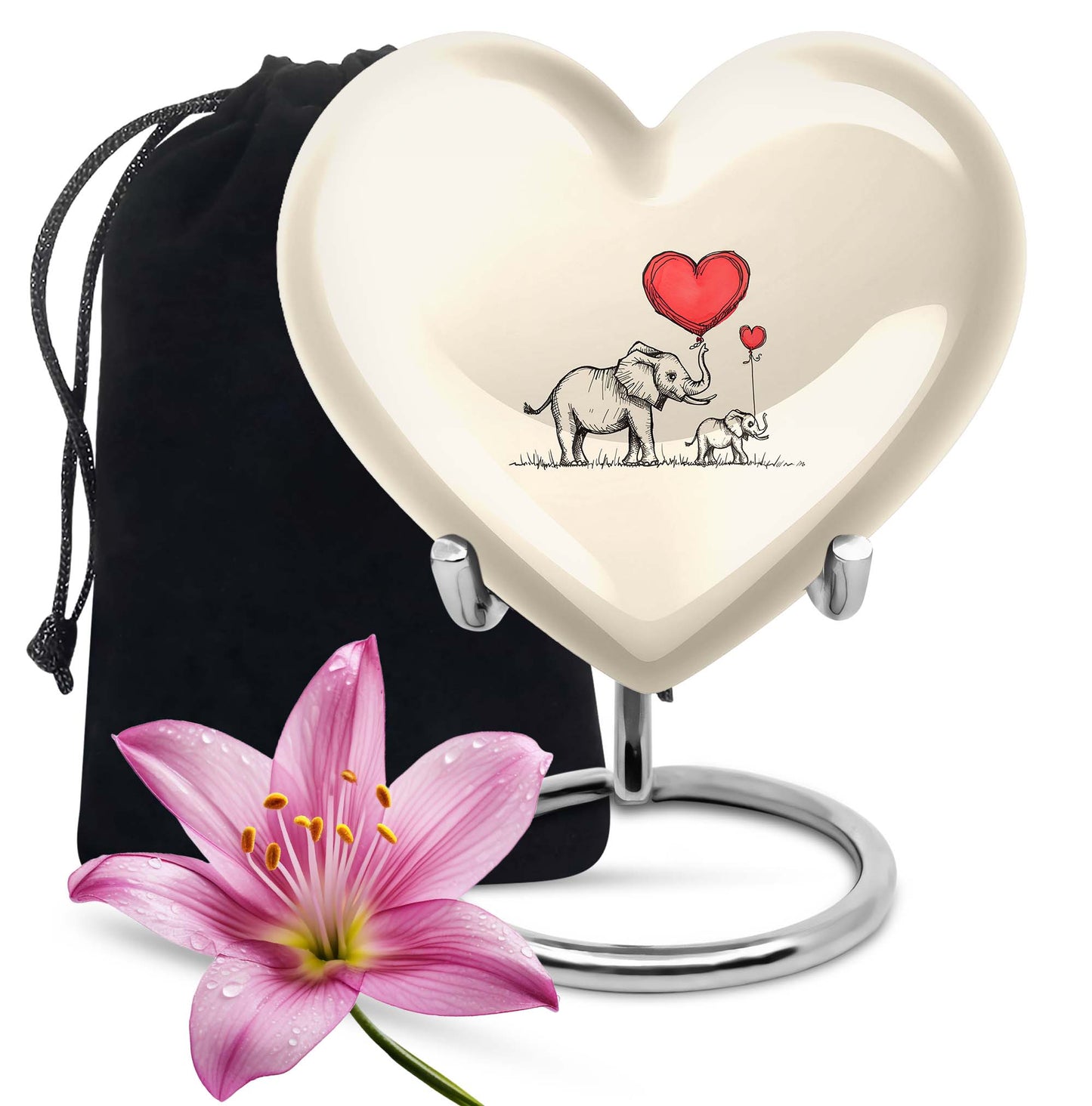heart-shaped elephant family urn