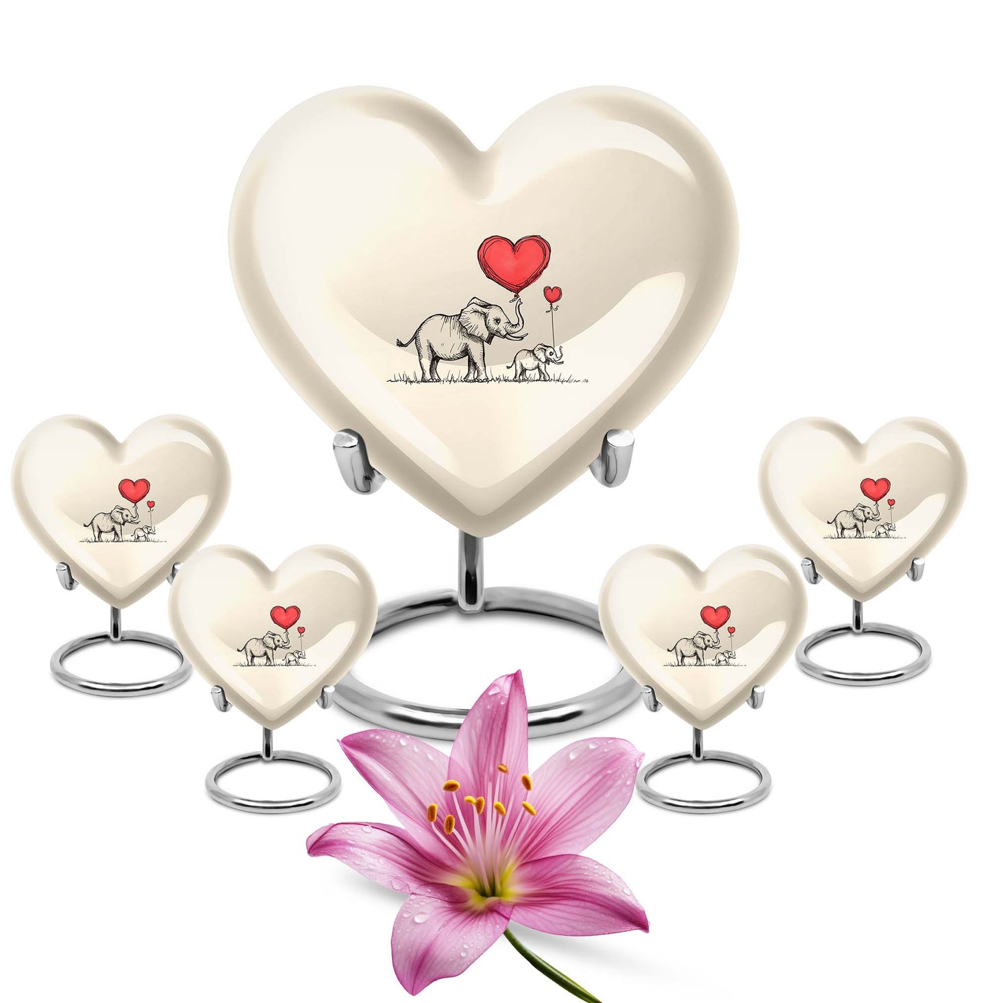 heart-shaped elephant family urn