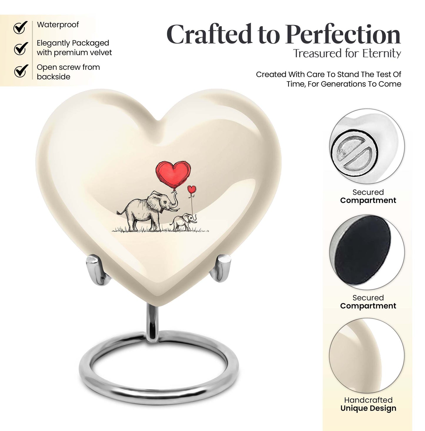 heart-shaped elephant family urn