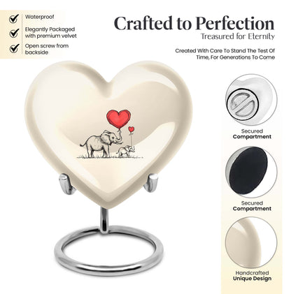 heart-shaped elephant family urn