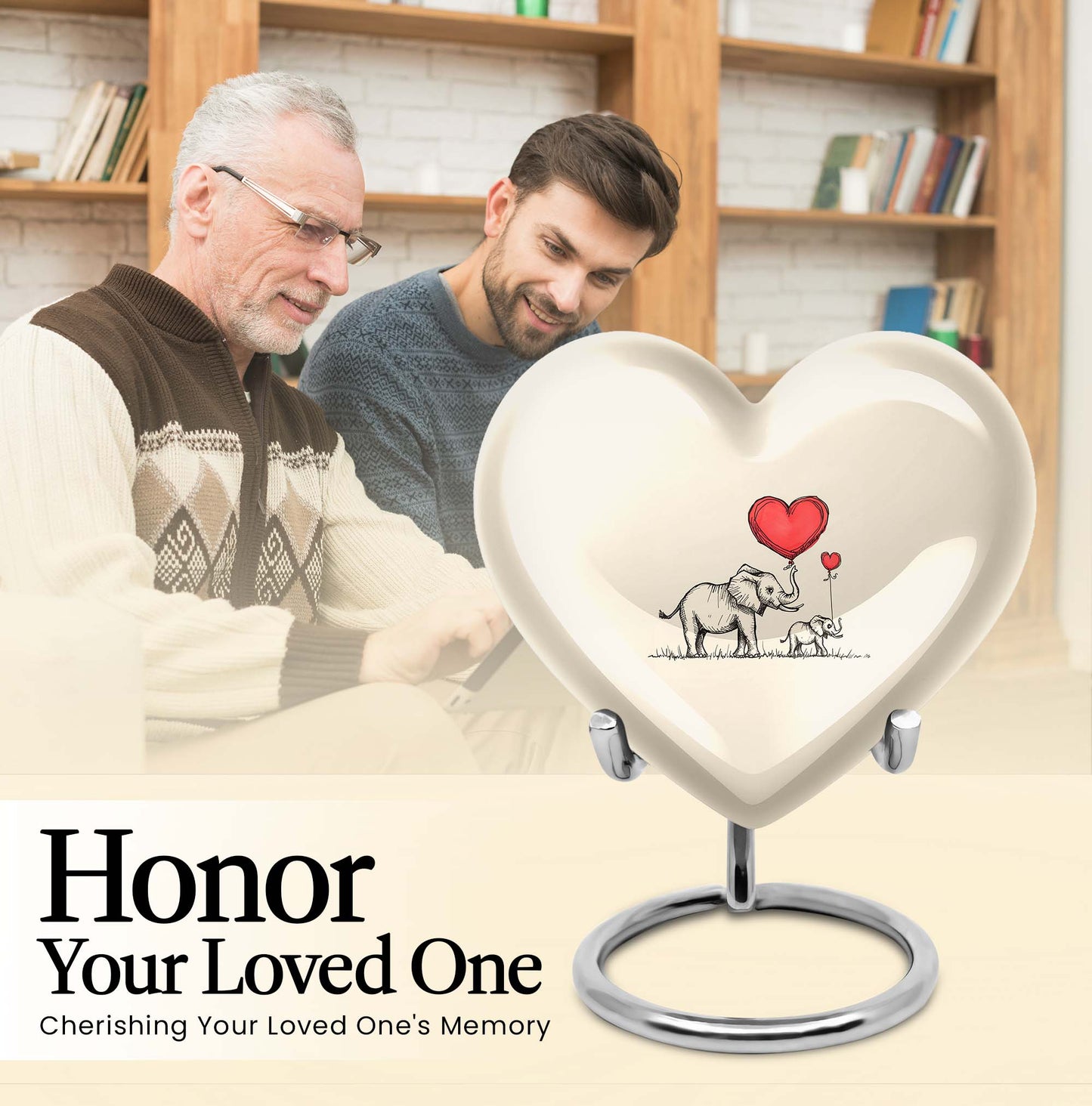 heart-shaped elephant family urn