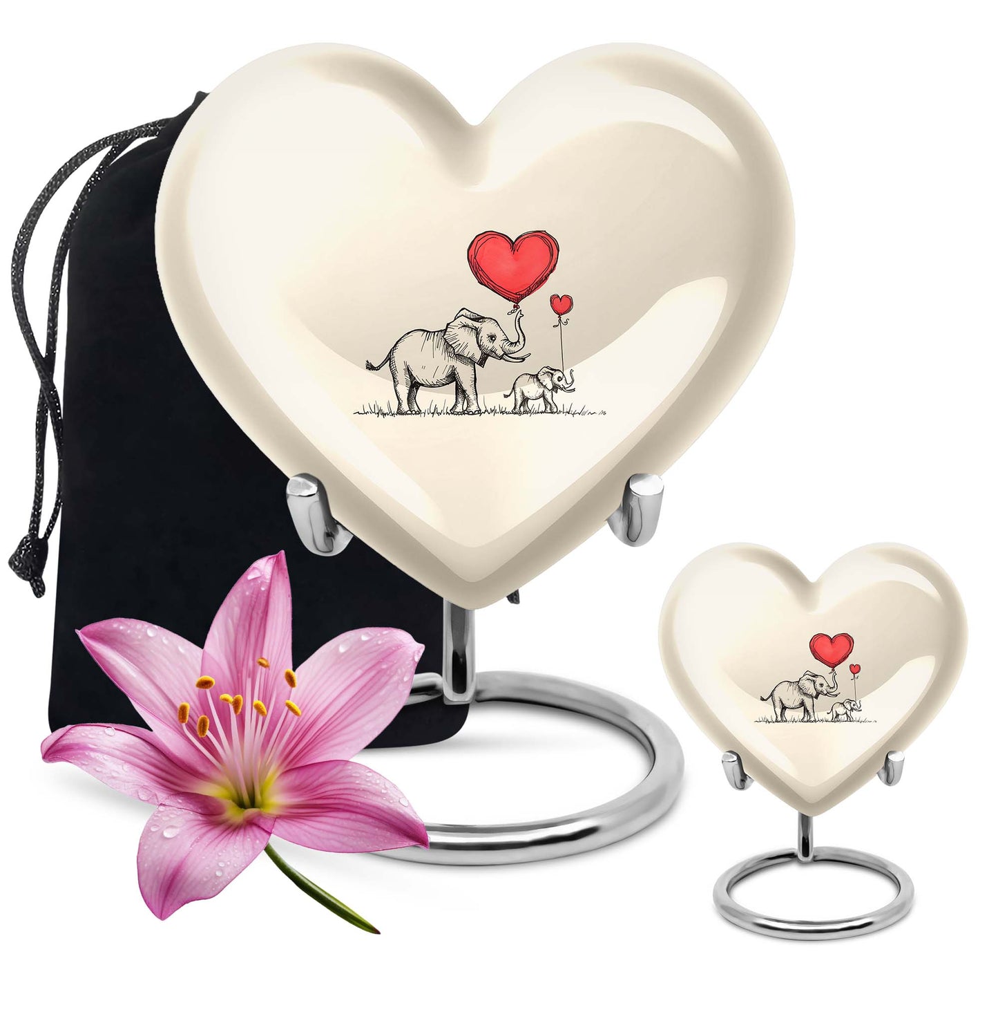 heart-shaped elephant family urn