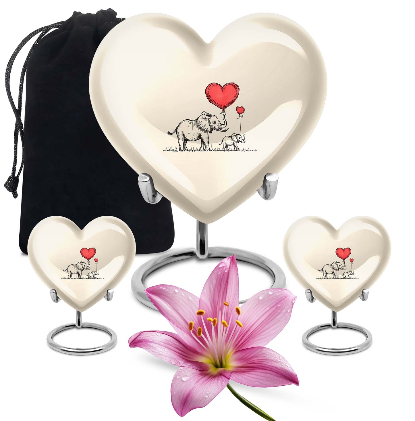 heart-shaped elephant family urn