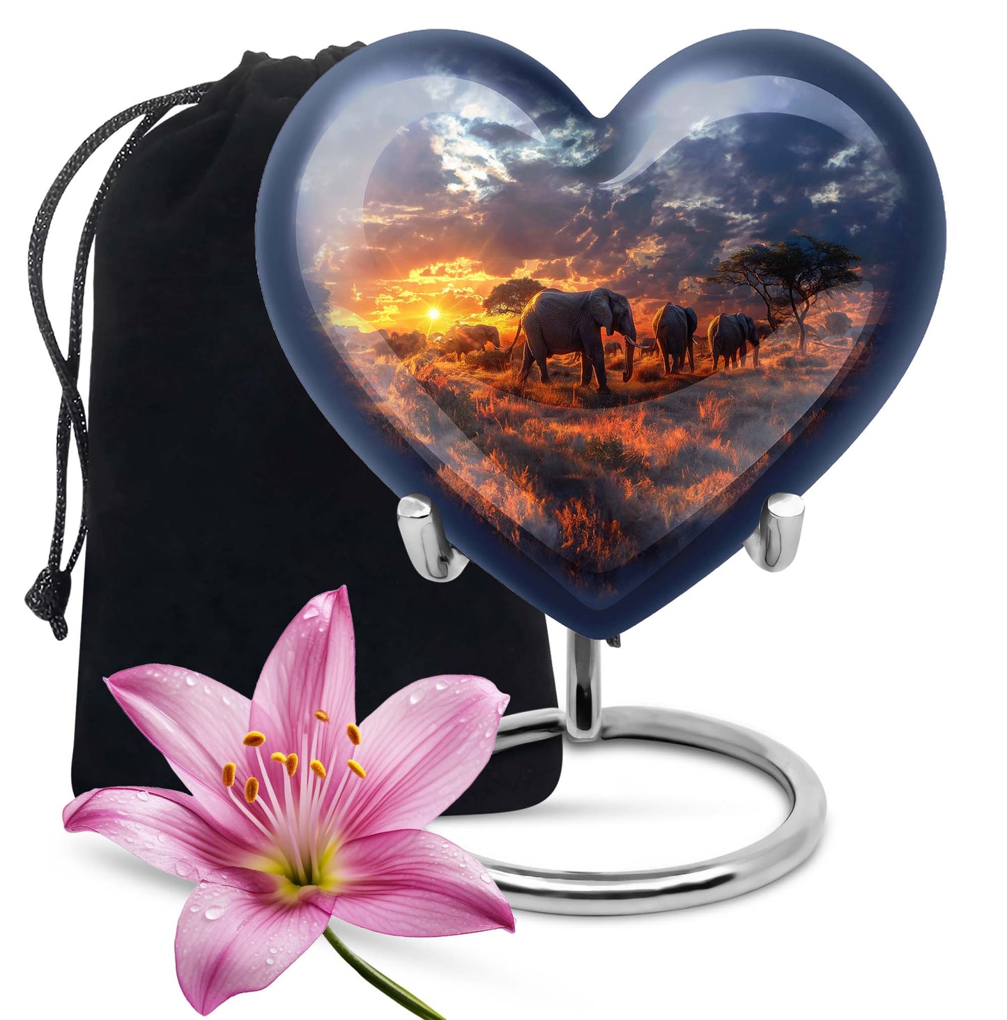 Heart Urn featuring an elephant family