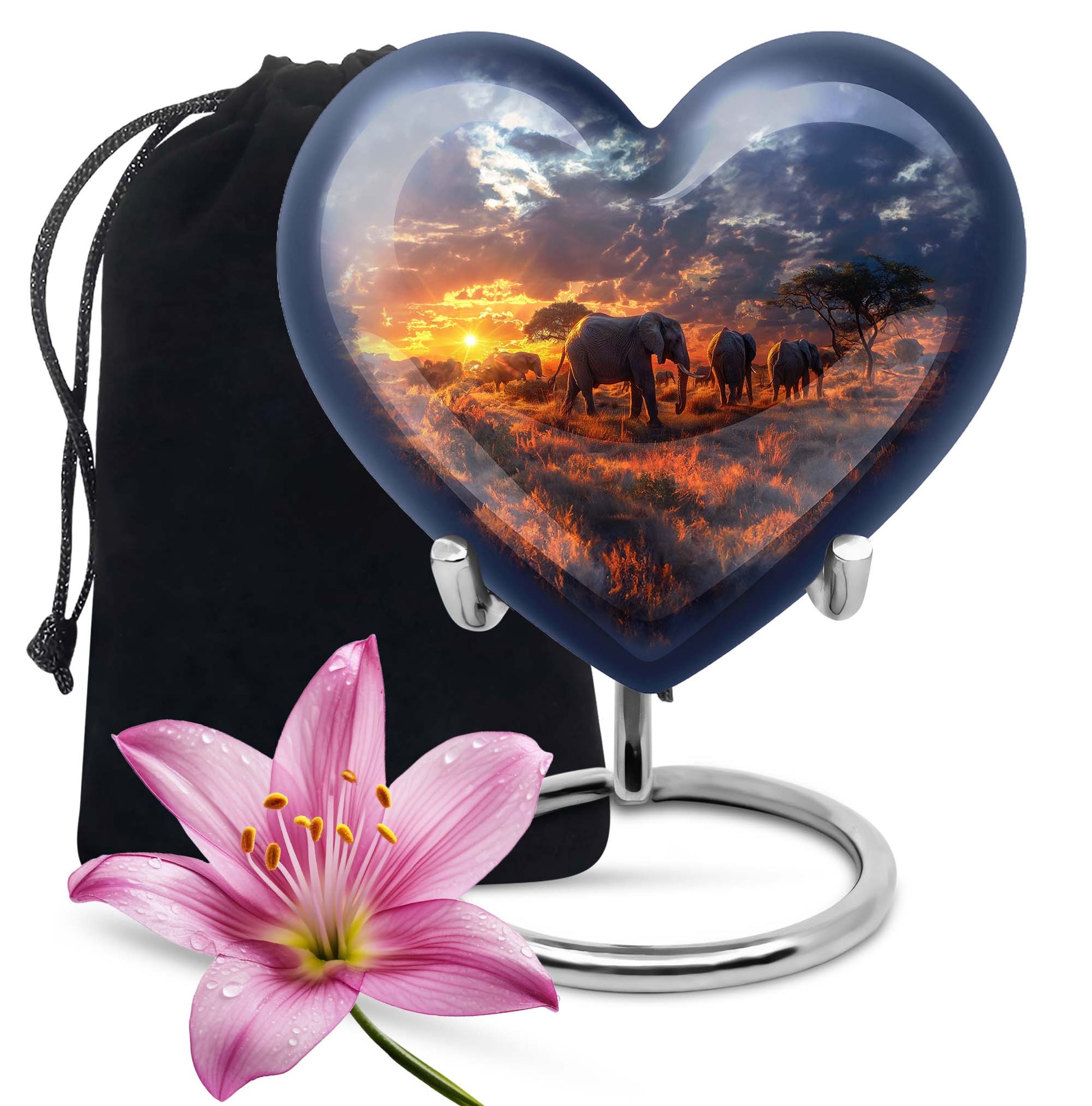 Heart Urn featuring an elephant family