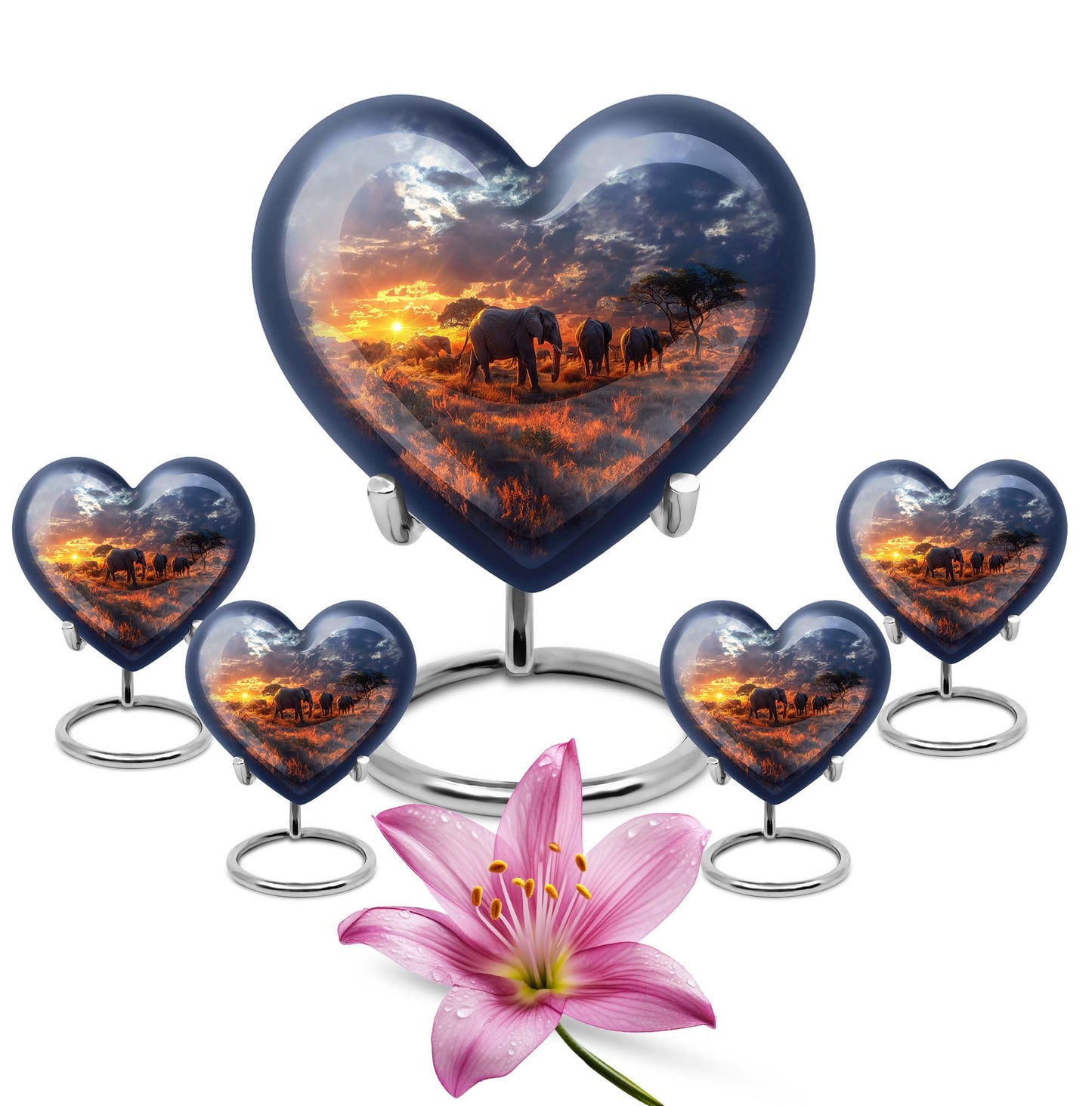 Heart Urn featuring an elephant family