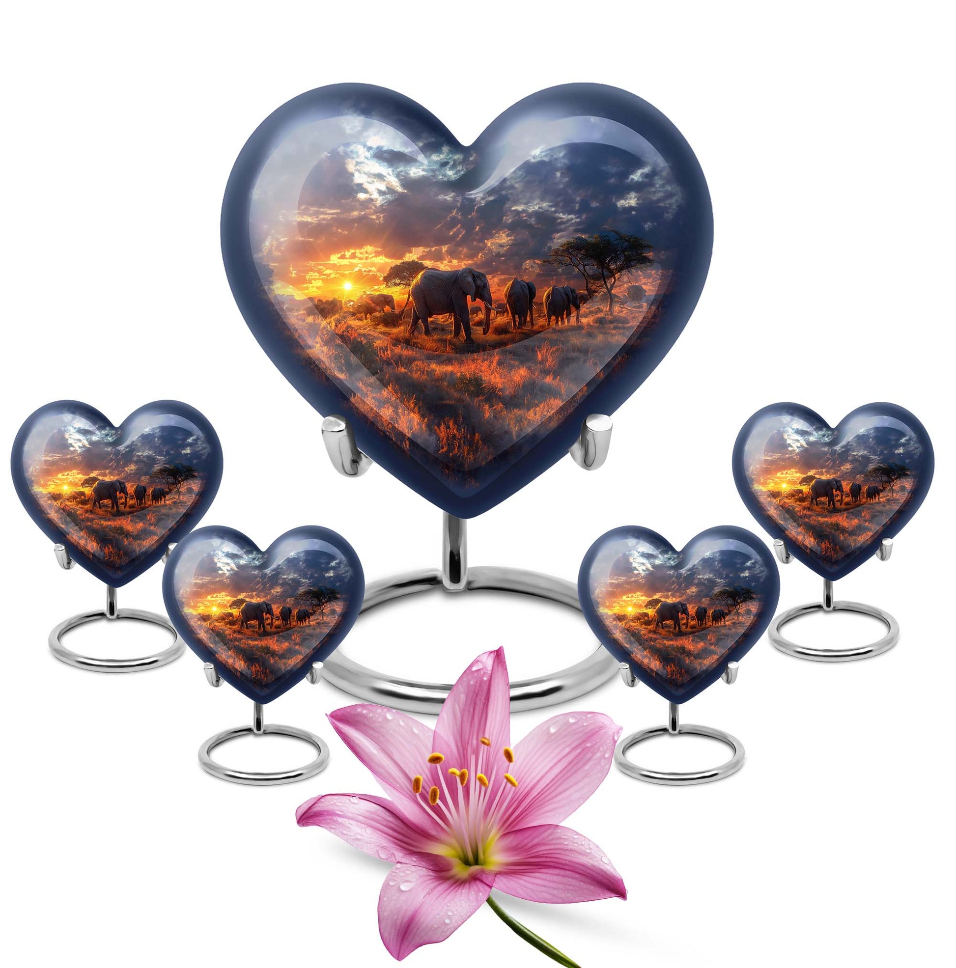 Heart Urn featuring an elephant family