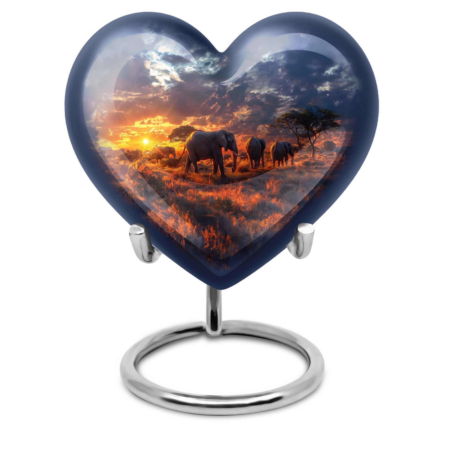 Heart Urn featuring an elephant family