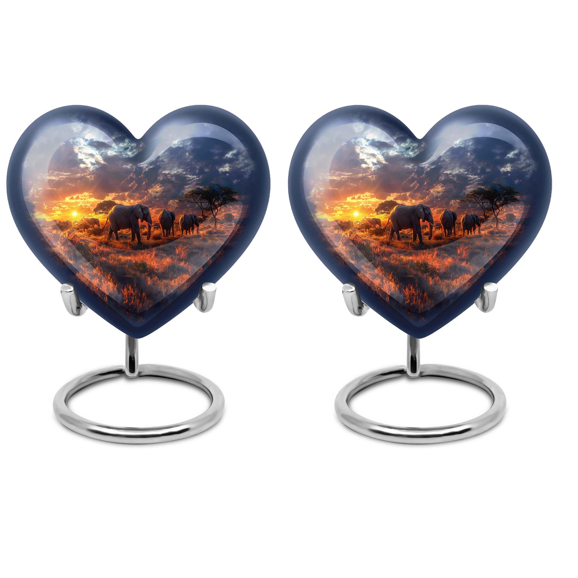 Heart Urn featuring an elephant family