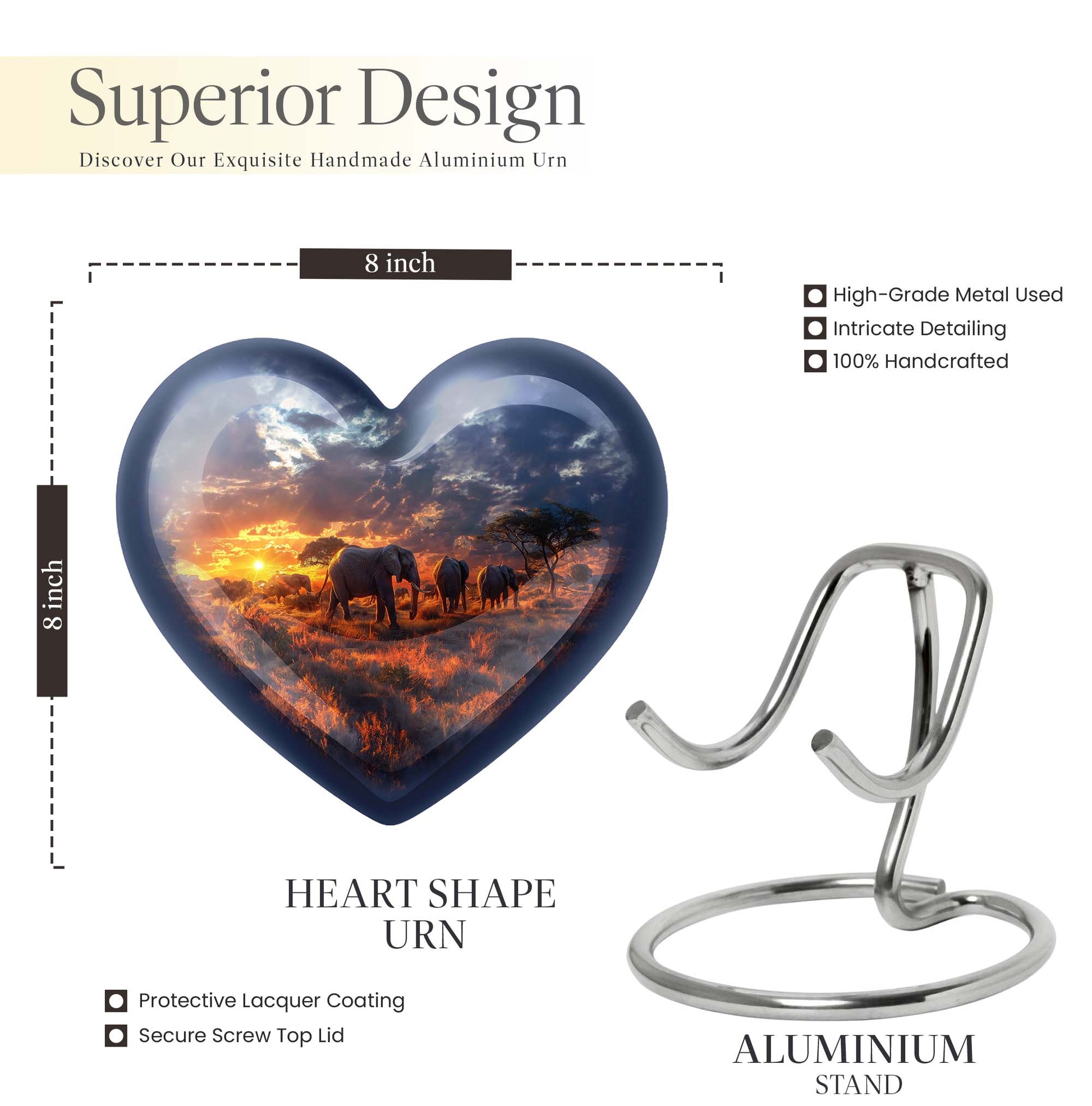 Heart Urn featuring an elephant family