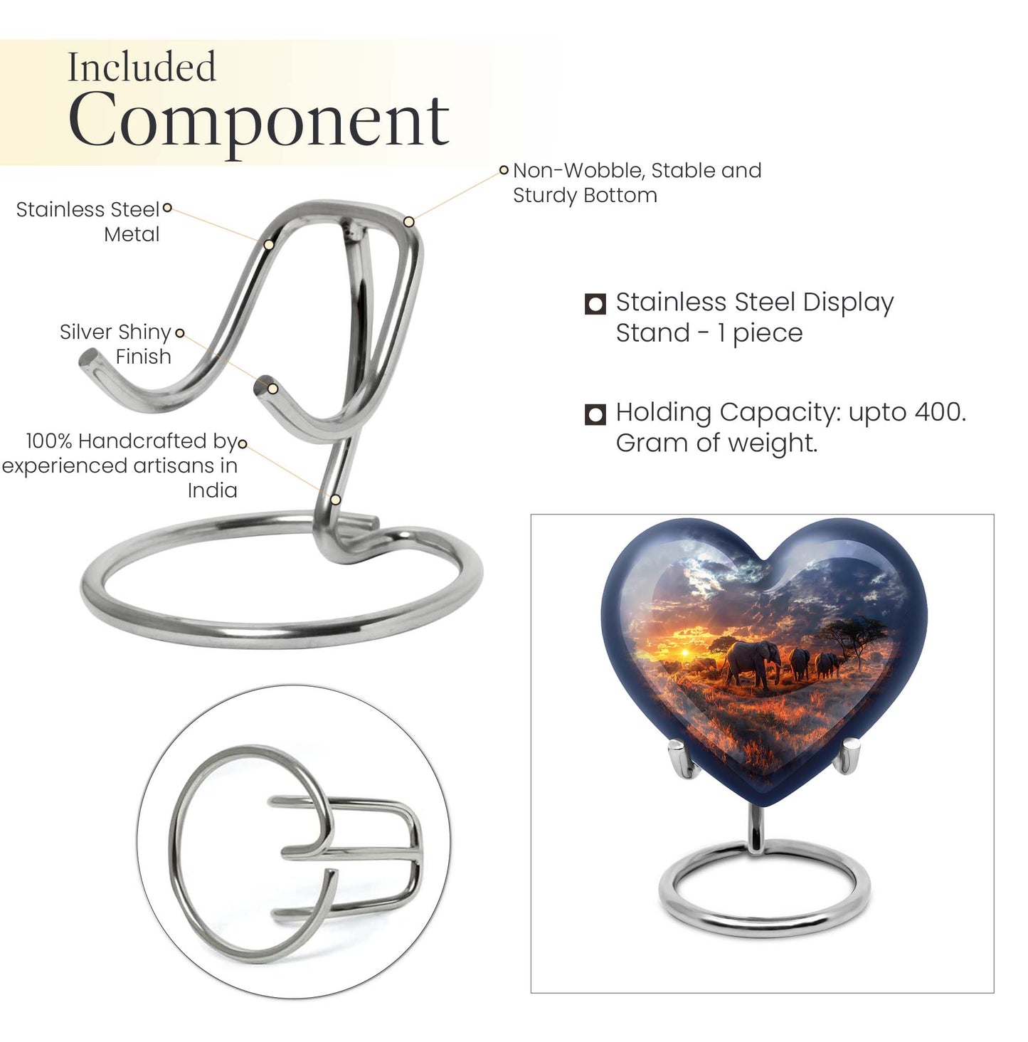Heart Urn featuring an elephant family